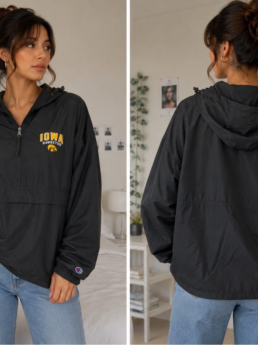 Iowa Hawkeyes Black Hooded Windbreaker Jacket